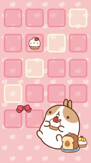 Molang Eating On Kawaii Pink Background Wallpaper