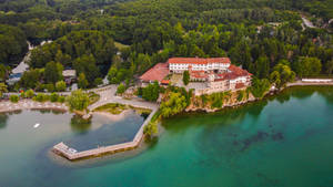 Monastery By The Lake In North Macedonia Wallpaper