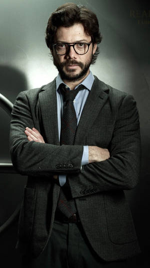 Money Heist Professor In Suit Portrait Wallpaper