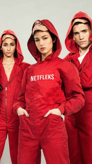 Money Heist Trio Portrait Wallpaper