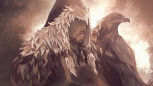 Mongolian Eagle Hunter In Traditional Outfit Wallpaper