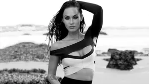 Monochrome Megan Fox At Sea Wallpaper