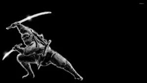 Monochrome Ninja Sketch Art Wallpaper
