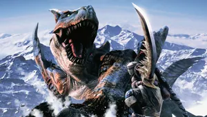 Monster Hunter Tigrex On Snowy Mountain Wallpaper