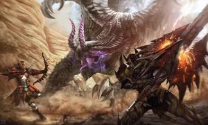 Monster Hunter World Gore Magala In The Desert Wallpaper
