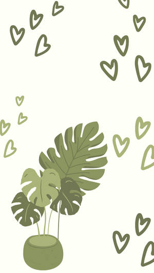 Monstera And Hearts Wallpaper