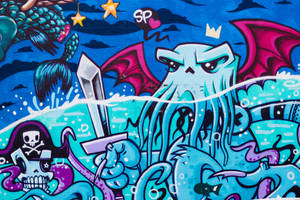 Monstrous Sea Creature Graffiti Artwork Wallpaper