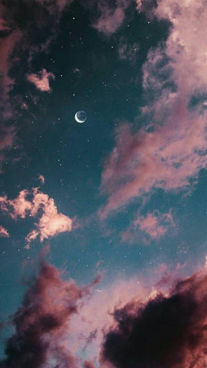 Moon And Night Sky Pink Aesthetic Wallpaper