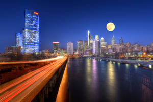 Moon Rising Over Philadelphia Wallpaper