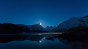 Moon Snowy Mountain Aesthetic Landscape Wallpaper