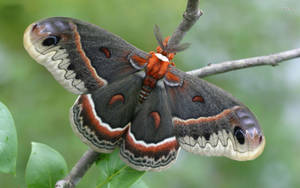 Moth Green And Red Wings On Branch Wallpaper