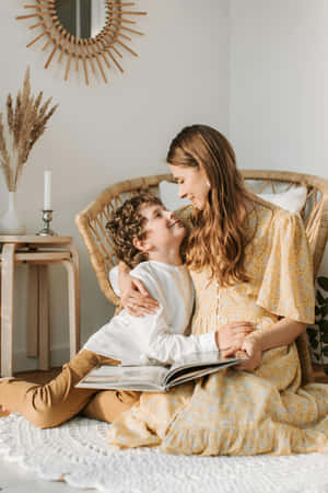 Mother Child Reading Time Wallpaper