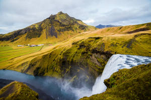 Mountain And Waterfall Laptop Desktop Wallpaper