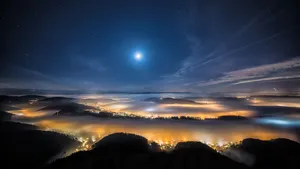 Mountain Fog At Night Wallpaper