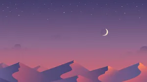 Mountain Scene And Aesthetic Moon Wallpaper