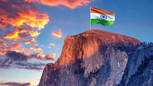 Mountain Top With Indian Flag Wallpaper