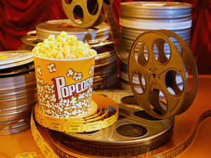 Movie Night Popcornand Film Reels Wallpaper