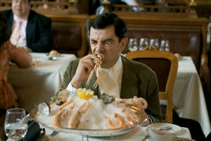 Mr Bean 4k Eating Shrimp Wallpaper
