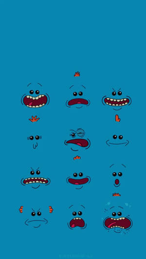 Mr Meeseeks Faces In Blue Wallpaper