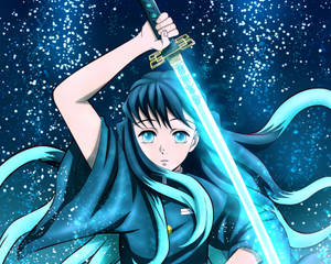 Muichiro Tokito Glowing Blue Sword Wallpaper