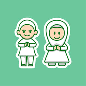 Muslim Couple Cartoon Characters Wallpaper