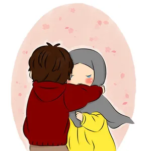 Muslim Couple Cartoon Embrace Wallpaper