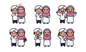 Muslim Couple Cartoon Expressions Wallpaper