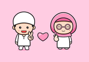 Muslim Couple Cartoon Love Illustration Wallpaper