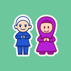 Muslim Couple Cartoon Stickers Wallpaper