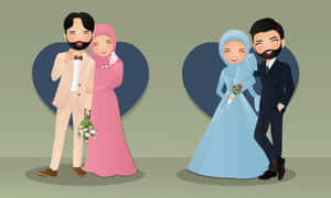 Muslim Couple Cartoon Wedding Illustration Wallpaper