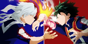 My Hero Academia Deku And Todoroki Cartoon Wallpaper