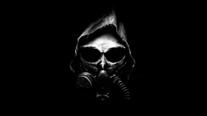 Mysterious Figure In Mask On Black Background Wallpaper