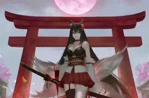 Mystical Fox Girlat Torii Gate Wallpaper