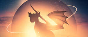 Mystical Purple Dragon Flying Over A Volcano Wallpaper