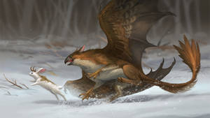 Mythical Creature Brown Bird Chasing Rabbit Wallpaper