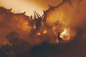 Mythical Dragon Flying Through The Night Sky Wallpaper
