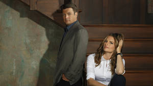 Nathan Fillion Stana Katic Stairs Wallpaper