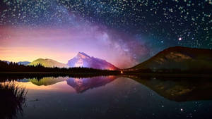 Natural Lake And Mountains With Starry Sky Wallpaper