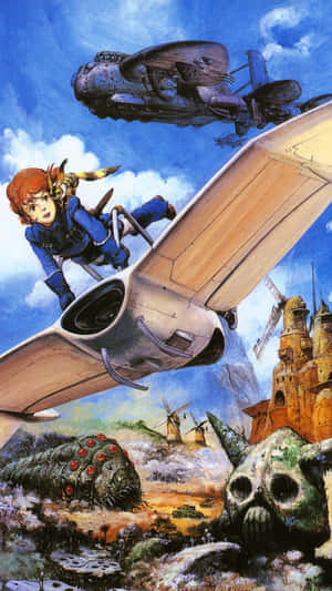 Nausicaä Soaring Through The Skies On Her Glider Wallpaper