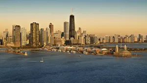 Navy Pier Chicago Skyline During Sunset Wallpaper