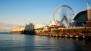 Navy Pier Sunset From Water Wallpaper