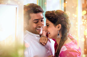 Nayanthara And Suriya On Door Romantic Aesthetic Wallpaper