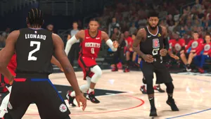 Nba 2k20 Game Action: Skillful Virtual Basketball Players Competing Wallpaper