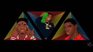 Nba Youngboy With Rappers In Triangles Fan Art Wallpaper