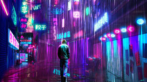 Neon Aesthetic Man In City Wallpaper