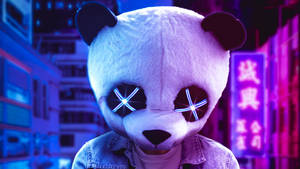 Neon Aesthetic Man With Panda Mask Wallpaper