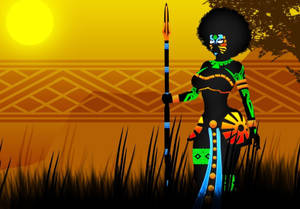 Neon African Female Warrior Art Wallpaper