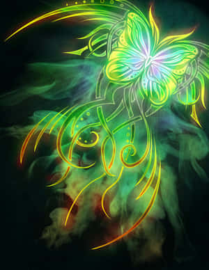 Neon Animal Green Butterfly Art Wallpaper