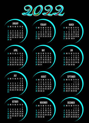 Neon Blue 2022 Calendar Wallpaper