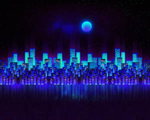 Neon Blue Aesthetic City Skyline Wallpaper